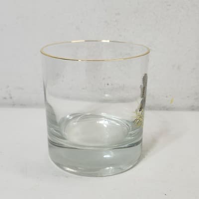 Vintage Ned Smith Bird Gold Rim Lowball Glass Sora Home Bar Decor - Thumbnail 3
