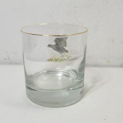 Vintage Ned Smith Bird Gold Rim Lowball Glass Sora Home Bar Decor - Thumbnail 4
