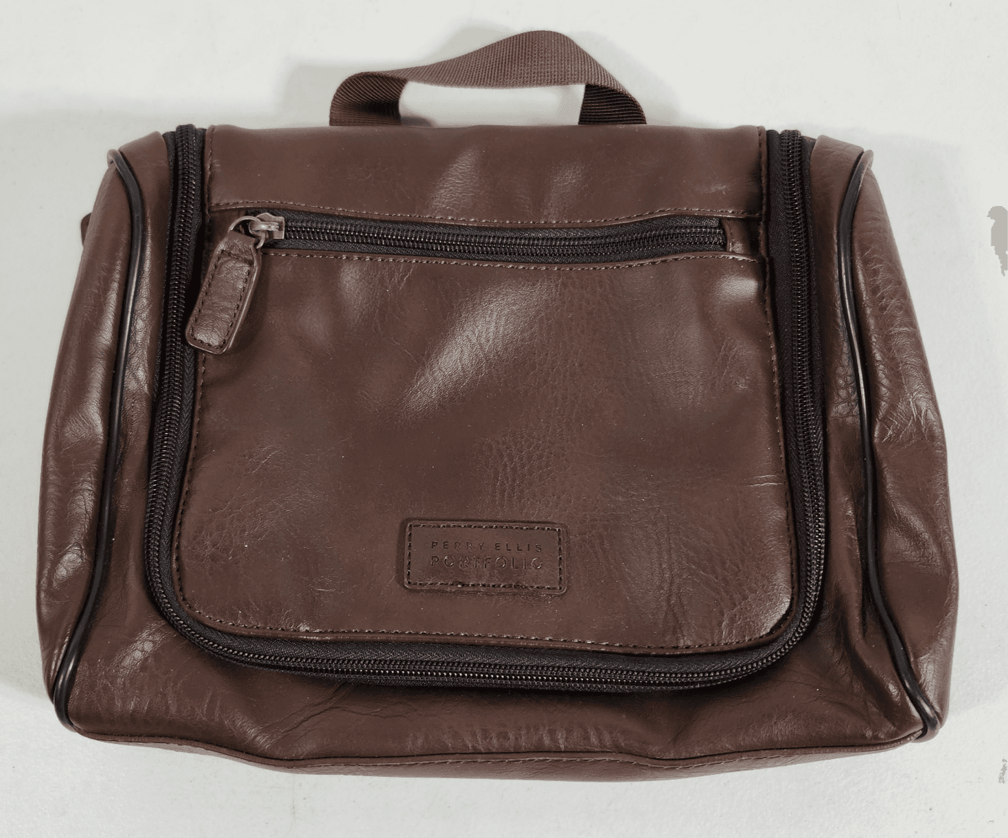 Perry Ellis Portfolio Toiletry Bag Brown Faux Leather 10"x7" - Thumbnail 2