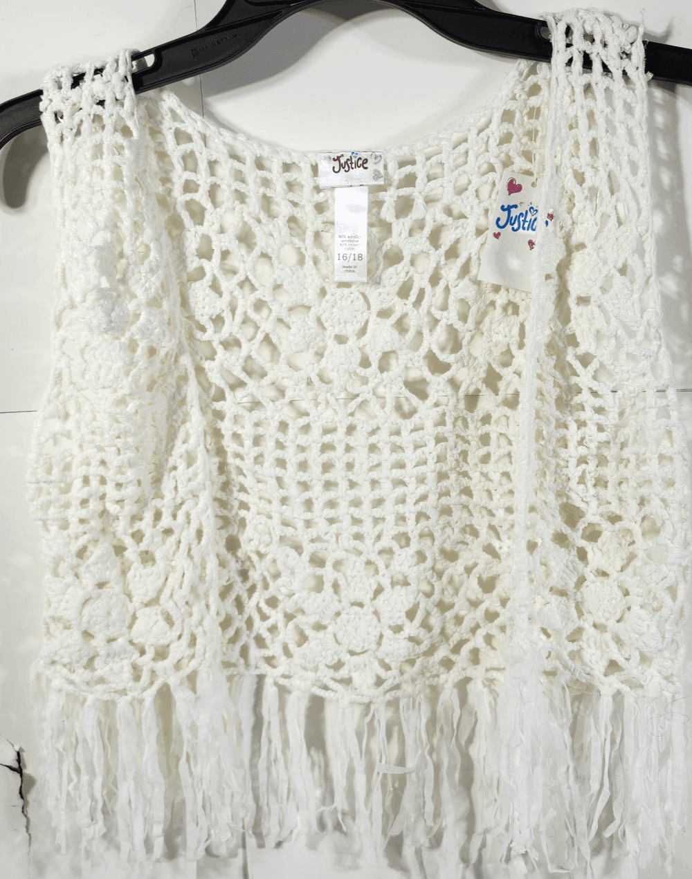 Girl's Justice Open Sweater 16-18 White Sleeveless Frill NEW - Thumbnail 5