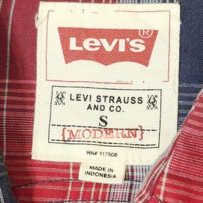 Levi's Western Cowboy Shirt Mens Small Pearl Snap Long Sleeve Red Blue Plaid - Thumbnail 7