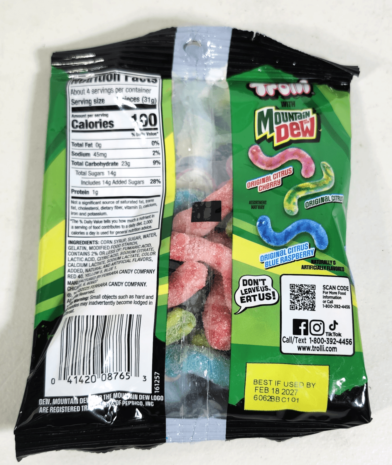 Trolli Mountain Dew Sour Brite Crawlers Gummy Worm Candy 4.25 oz Mtn Dew - Thumbnail 4