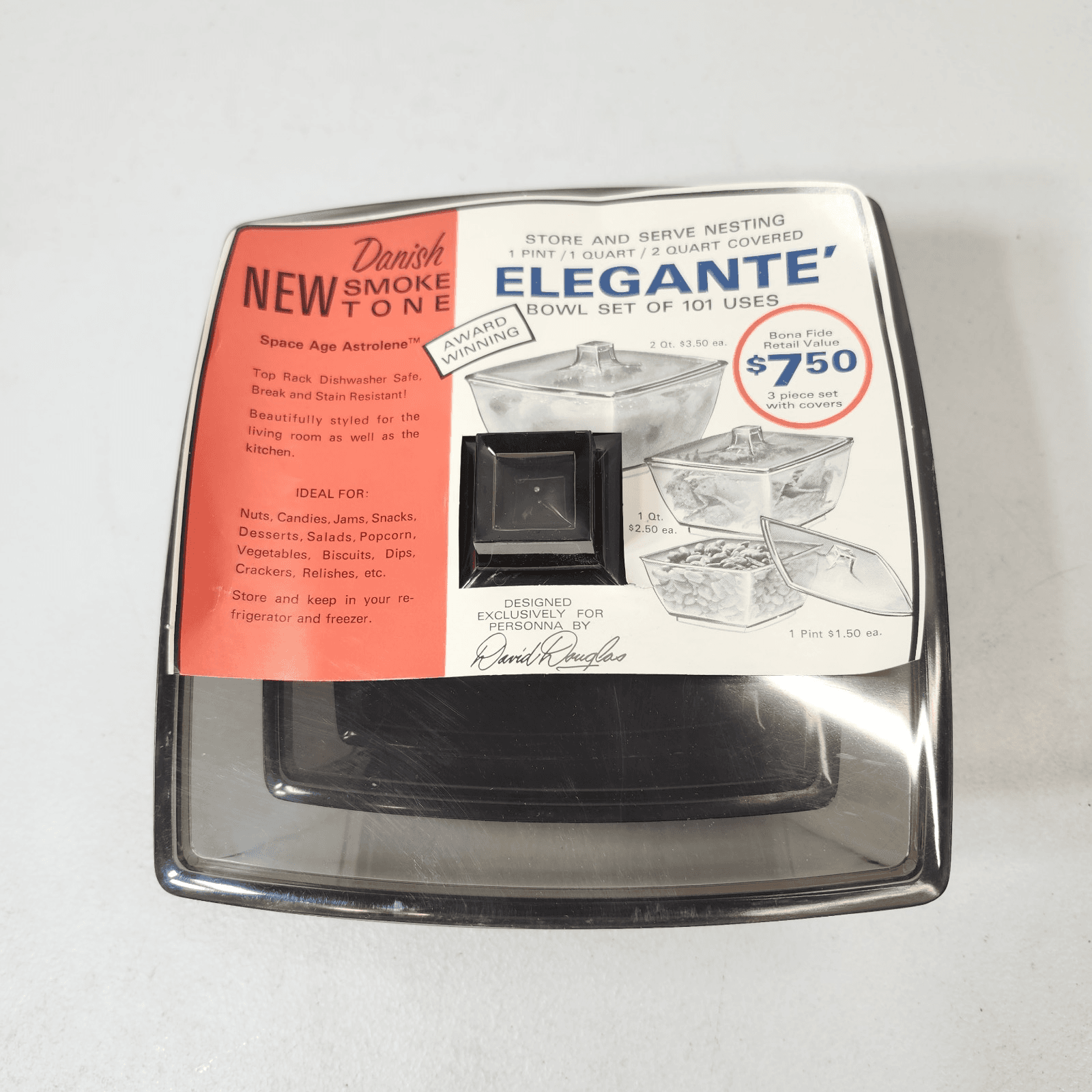 Vintage Elegante 3 Piece Bowl Set with Lids Danish Smoke Color Food Storage - Thumbnail 5