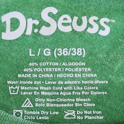 Men's Large Tshirt Dr. Seuss Lucky Cat Graphic Green Short Sleeve Shirt NEW - Thumbnail 7