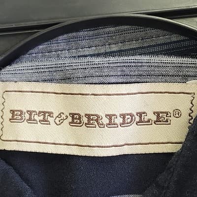 Bit & Bridle Shirt Men's Large Pearl Snap Long Sleeve Western Striped Blue Gray - Thumbnail 7