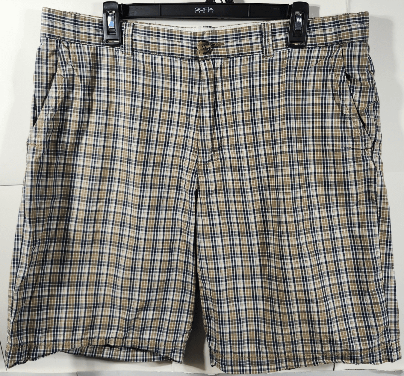 Tommy Hilfiger Shorts Men's 36 Beige Blue Plaid Chino Golf - Thumbnail 5