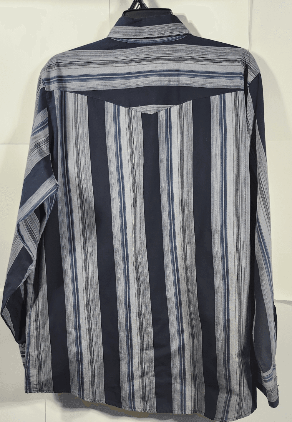 Bit & Bridle Shirt Men's Large Pearl Snap Long Sleeve Western Striped Blue Gray - Thumbnail 4