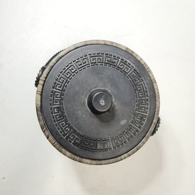 Vtg MCM Phoenixware Ice Bucket Faux Wood Greek Key Design Wine Chiller Barware - Thumbnail 7
