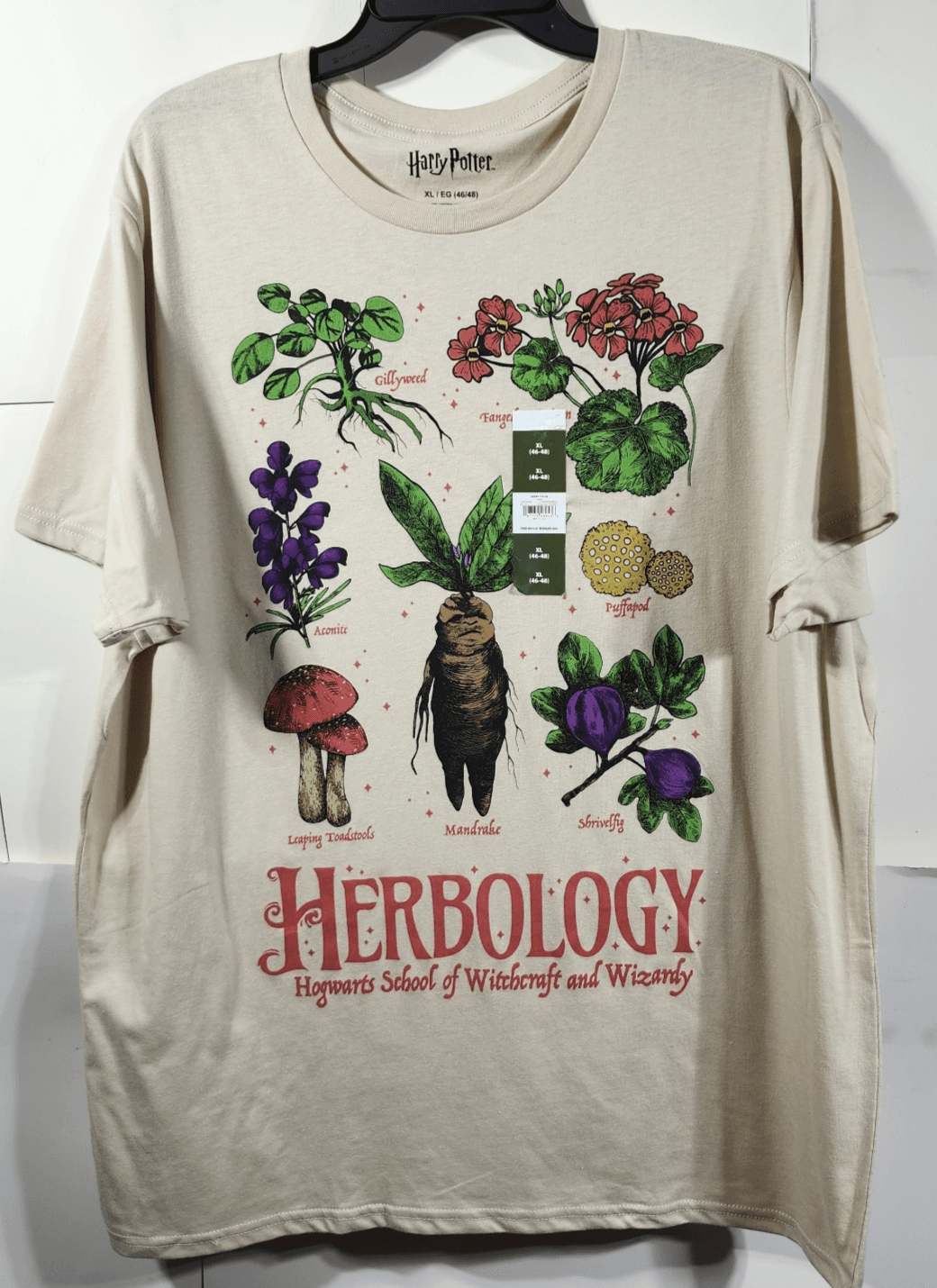Harry Potter Men's XL Hogwarts Herbology Beige Cotton Graphic T-Shirt NEW - Thumbnail 5
