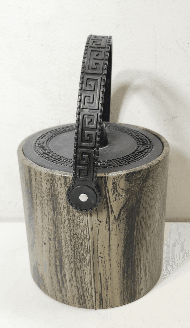 Vtg MCM Phoenixware Ice Bucket Faux Wood Greek Key Design Wine Chiller Barware - Thumbnail 6