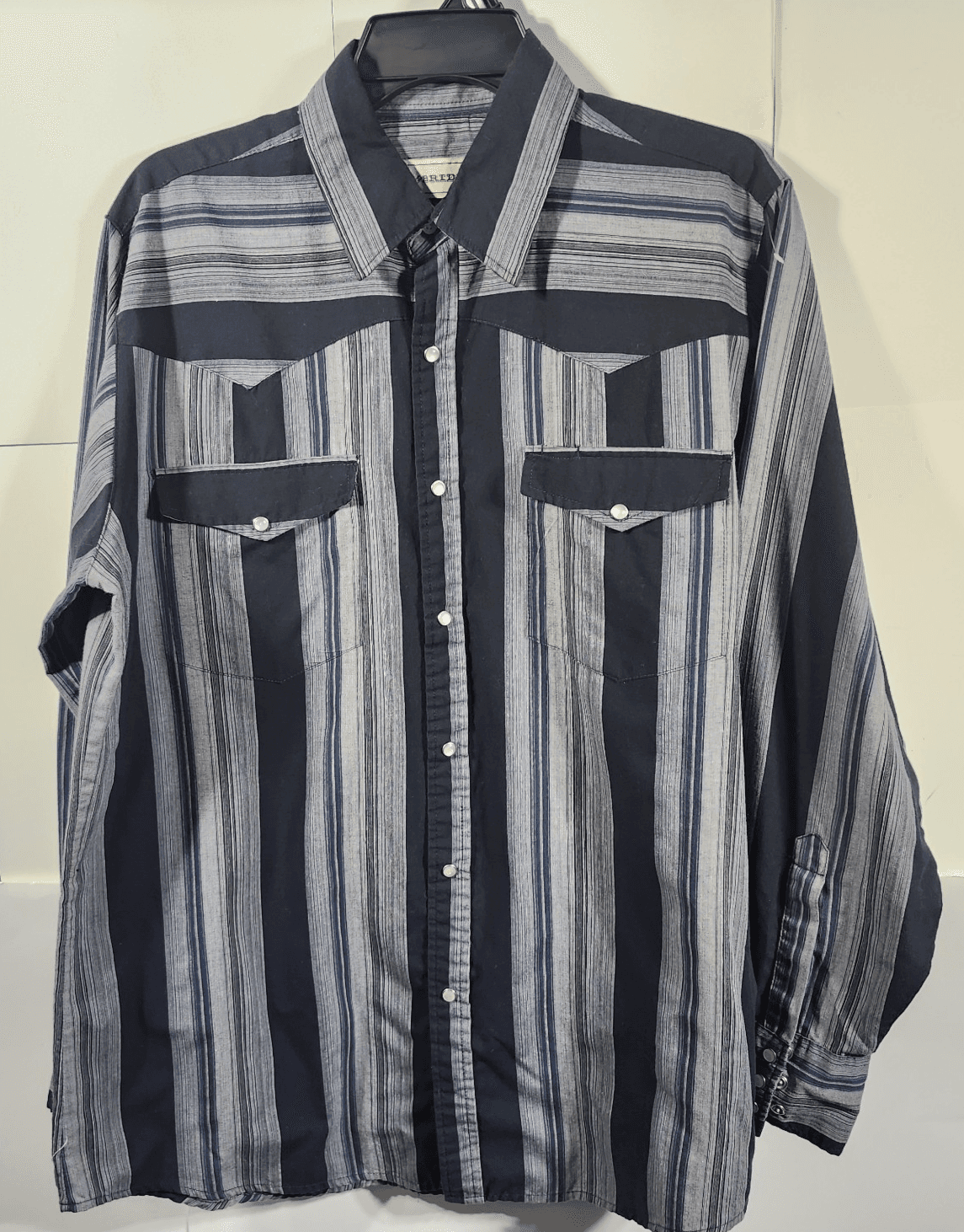 Bit & Bridle Shirt Men's Large Pearl Snap Long Sleeve Western Striped Blue Gray - Thumbnail 5