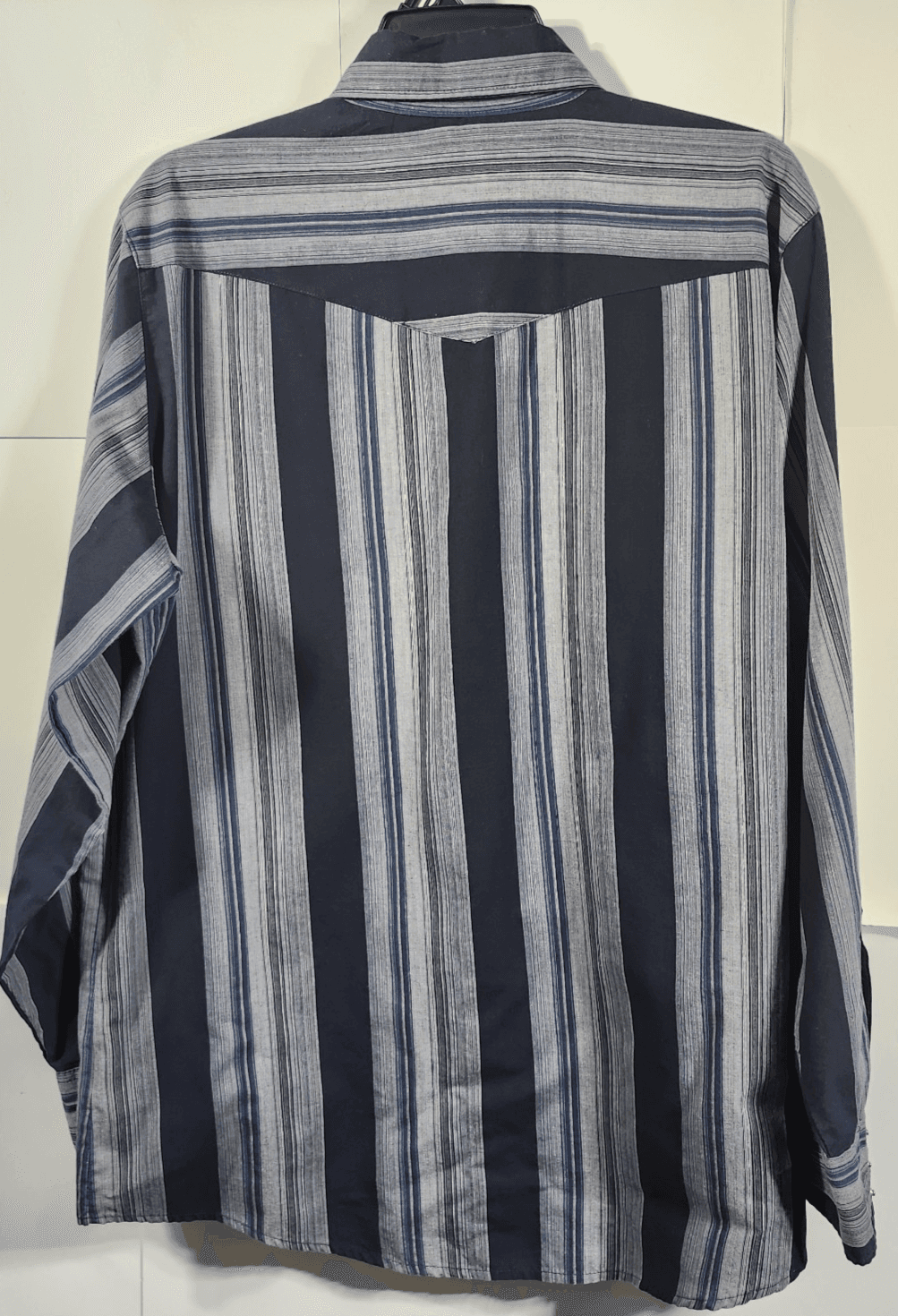 Bit & Bridle Shirt Men's Large Pearl Snap Long Sleeve Western Striped Blue Gray - Thumbnail 6