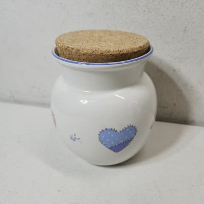 Canister Jar Container W/ Cork Lid Top Flowers & Hearts 5.25" Tall - Thumbnail 4