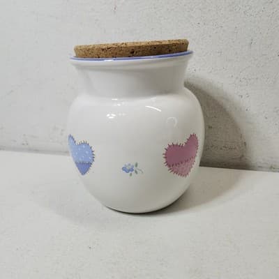 Canister Jar Container W/ Cork Lid Top Flowers & Hearts 5.25" Tall - Thumbnail 6