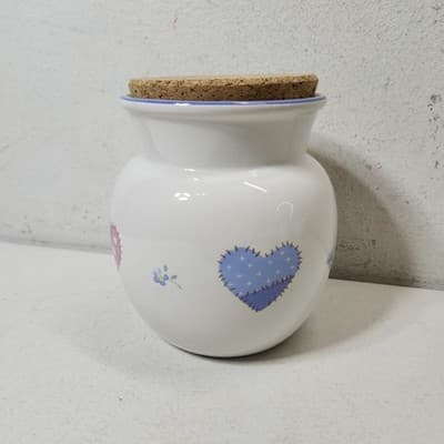 Canister Jar Container W/ Cork Lid Top Flowers & Hearts 5.25" Tall - Thumbnail 5