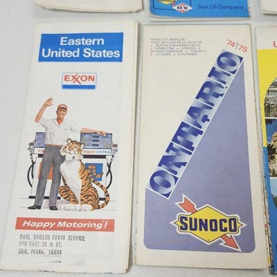 9 Vintage Exxon Mobil Sunoco Travel Road Maps bundle Lot 1970's - Thumbnail 3