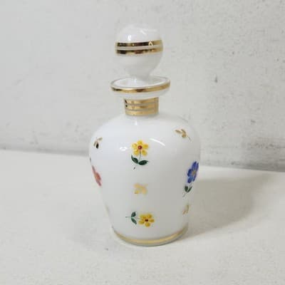 Vintage White Porcelain & Enamel Floral Perfume Bottle & Trinket Dish Set - Thumbnail 11