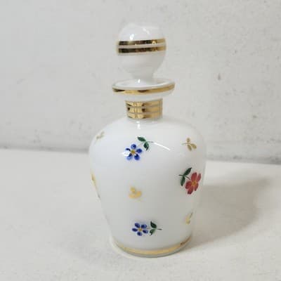 Vintage White Porcelain & Enamel Floral Perfume Bottle & Trinket Dish Set - Thumbnail 10