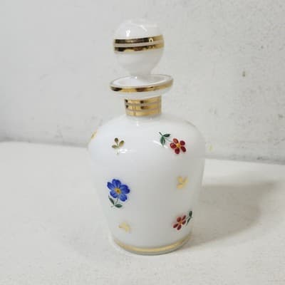 Vintage White Porcelain & Enamel Floral Perfume Bottle & Trinket Dish Set - Thumbnail 12