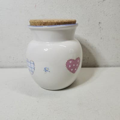 Canister Jar Container W/ Cork Lid Top Flowers & Hearts 5.25" Tall - Thumbnail 9