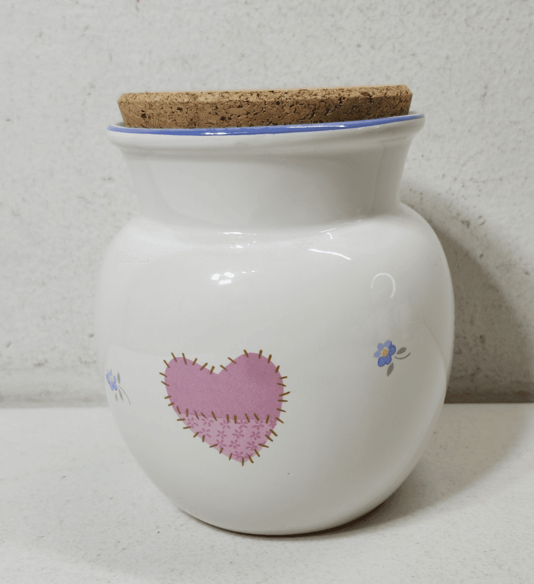 Canister Jar Container W/ Cork Lid Top Flowers & Hearts 5.25" Tall - Thumbnail 7