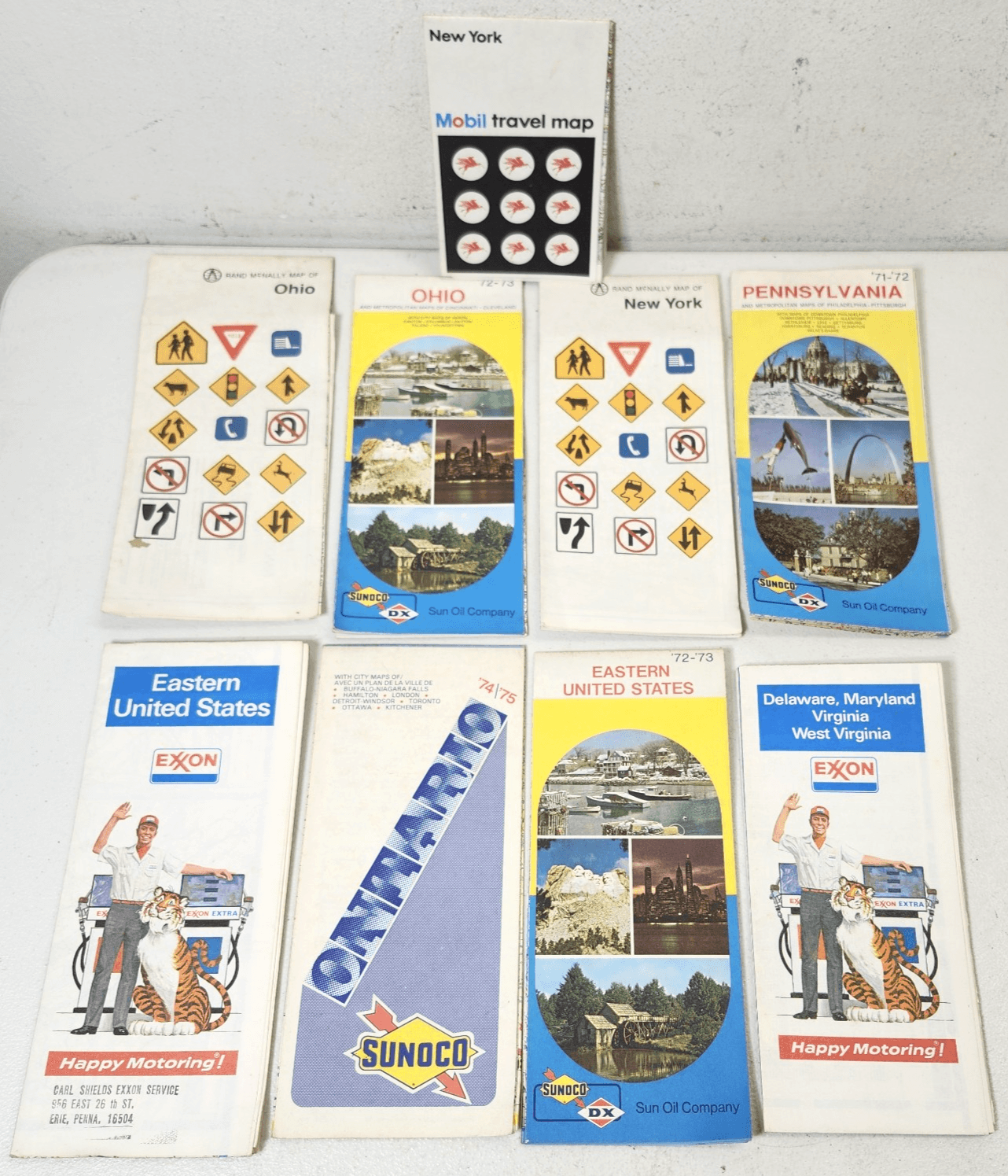 9 Vintage Exxon Mobil Sunoco Travel Road Maps bundle Lot 1970's