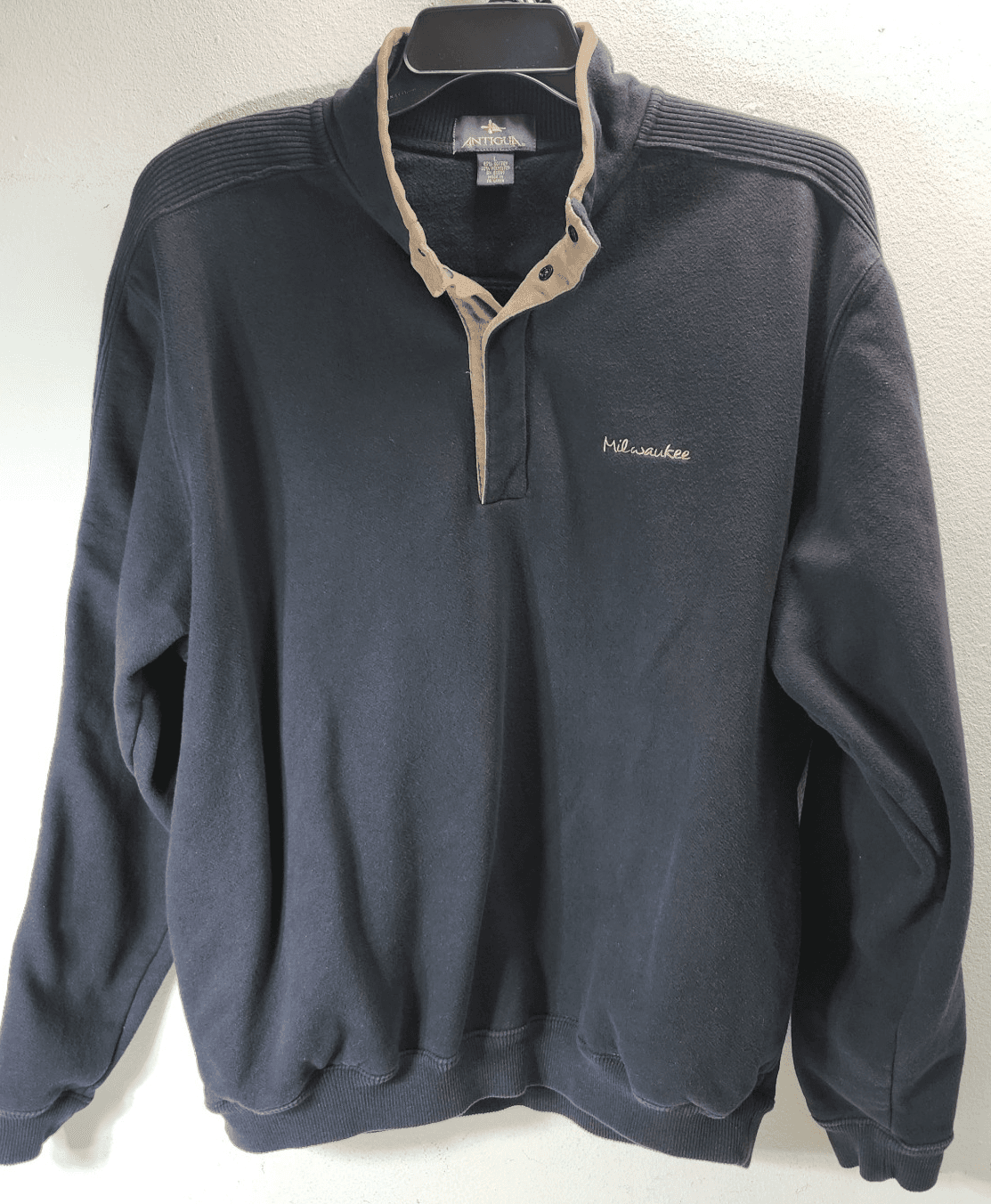 Antigua 1/4 Snap Pullover Shirt Top Long Sleeve Men's Large Milwaukee Black - Thumbnail 5