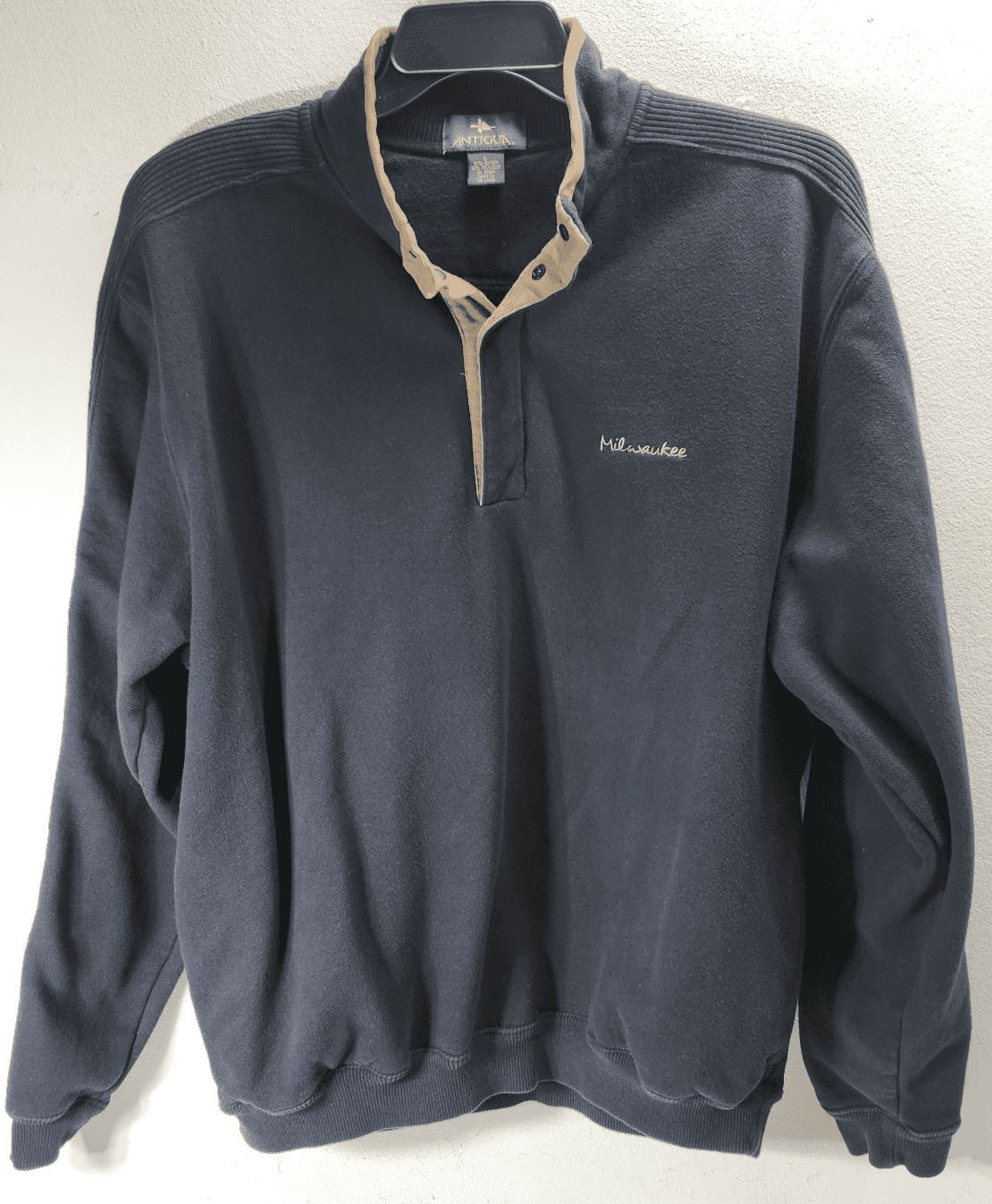 Antigua 1/4 Snap Pullover Shirt Top Long Sleeve Men's Large Milwaukee Black