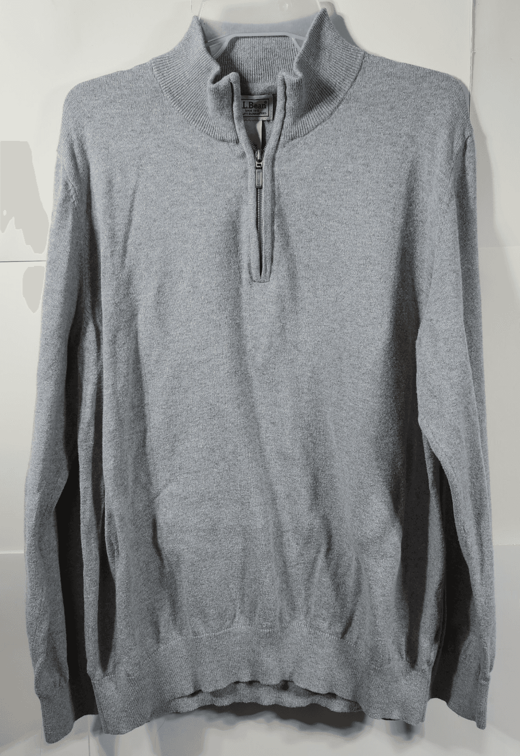 L.L. Bean Men’s 1/4 Zip Pullover Sweater Size Large Gray Cashmere Cotton