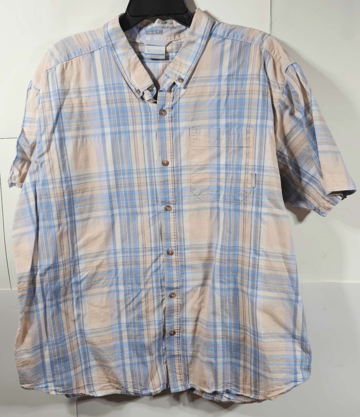 Columbia Shirt Mens XXL Short Sleeve Button Up Hiking Outdoor Orange Blue