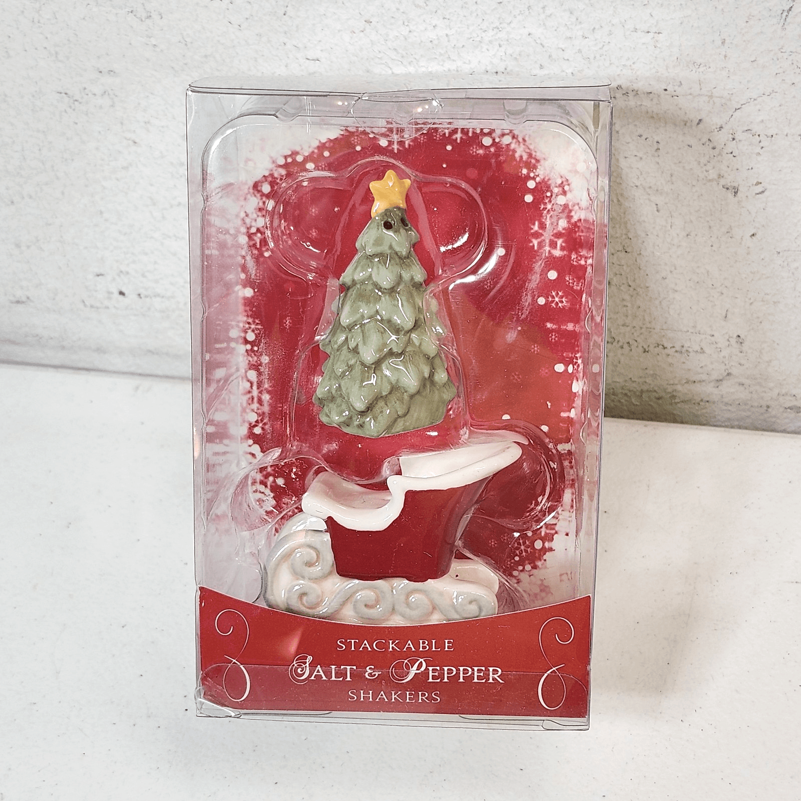 Grassland Road Christmas Stackable Salt & Pepper Shakers Set NEW