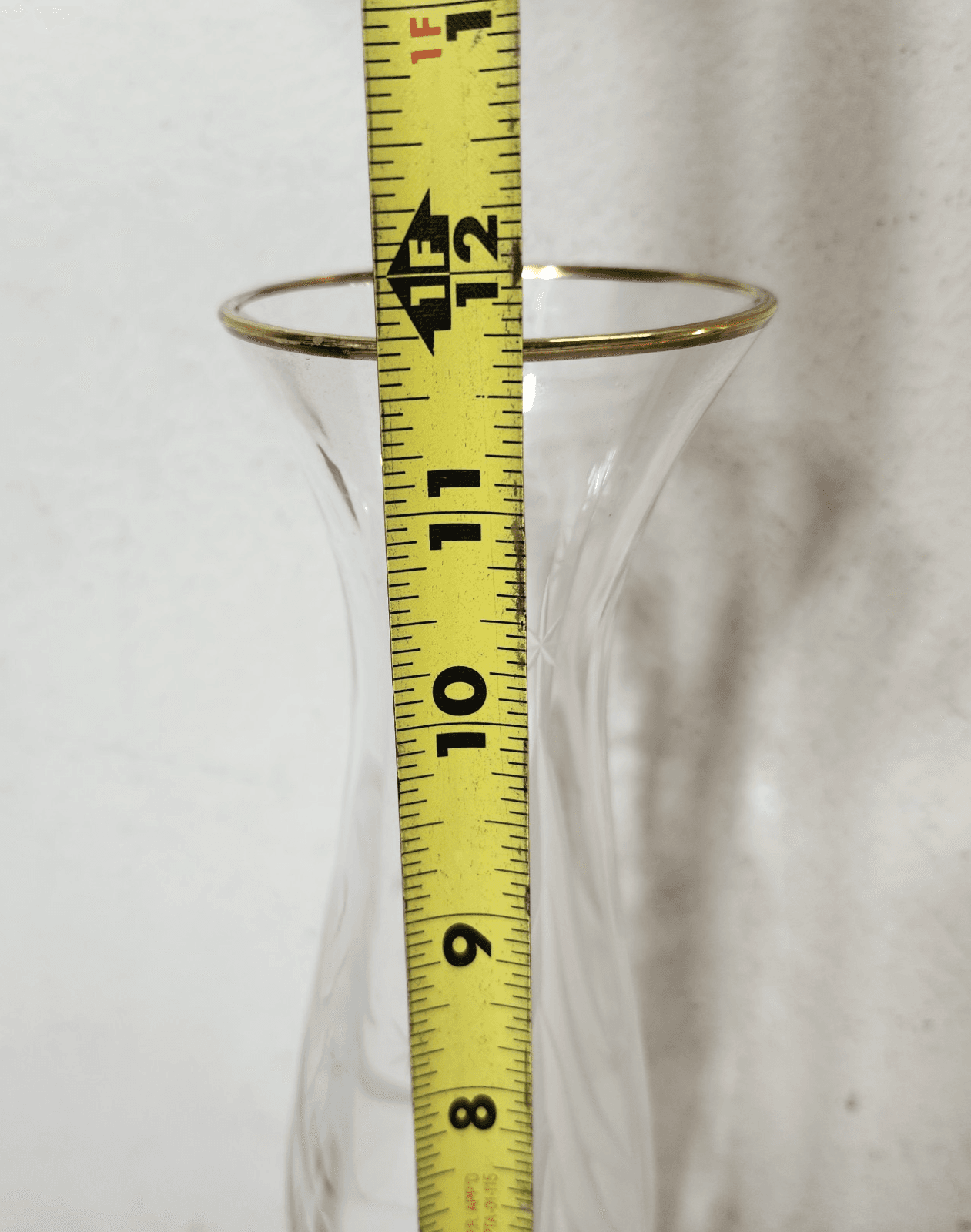 Vase 12" With Gold Rim Etched Design Home Decor Fluted Glass - Thumbnail 7