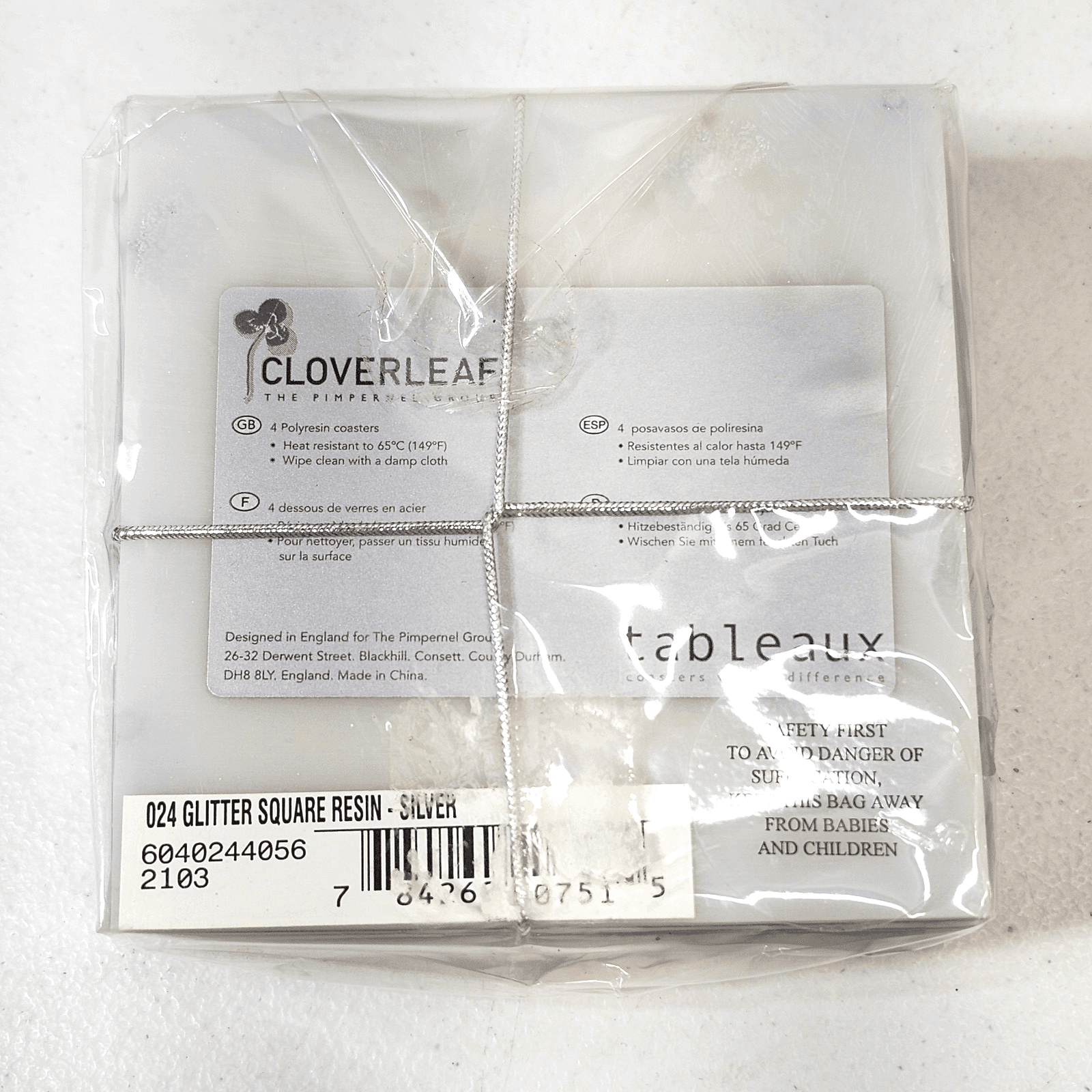 4 Clover Leaf Silver Glitter Coasters Glam Home Bar Decor NEW - Thumbnail 4