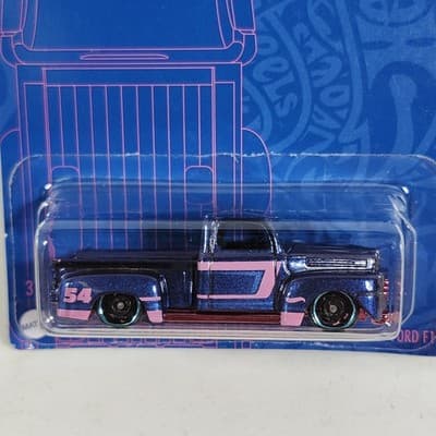 2021 Hot Wheels '49 Ford F1 Satin Blue & Pink Pickup Truck 1/64 Toy Vehicle NEW - Thumbnail 2