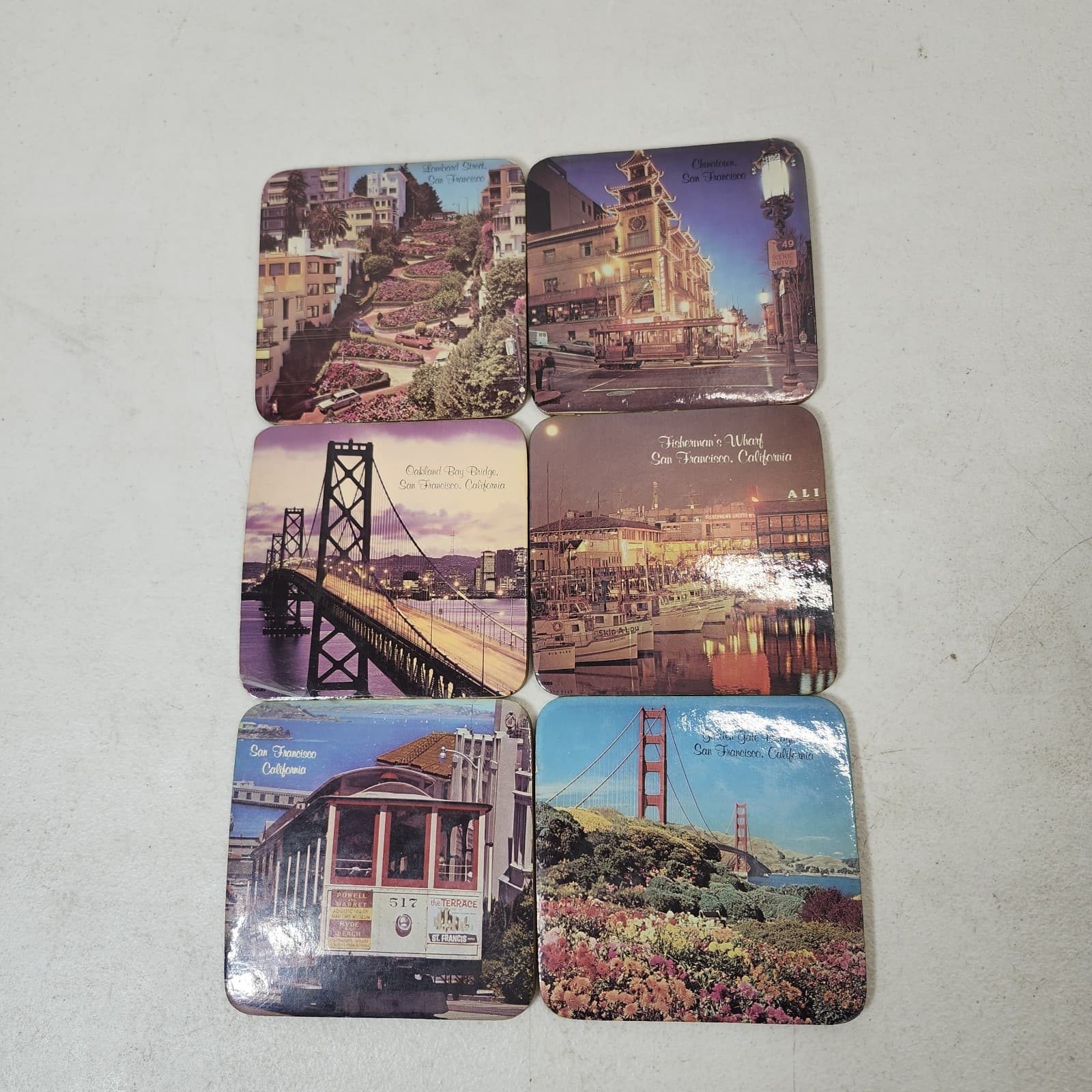 San Francisco Coasters Set of 6 Cork Backed Home Bar Decor - Thumbnail 2