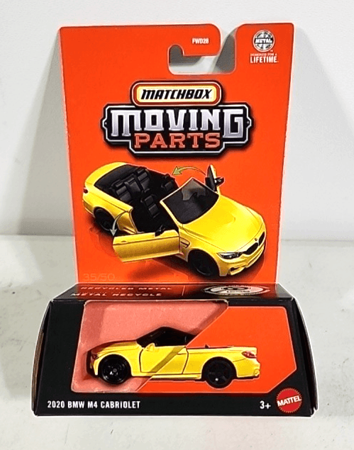 Matchbox 2020 BMW M4 Cabriolet Moving Parts Yellow Car 1/64 Toy Vehicle NEW - Thumbnail 2
