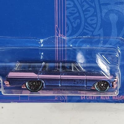 2021 Hot Wheels '64 Chevy Nova Wagon Blue & Pink Satin Car 1/64 Toy NEW - Thumbnail 2