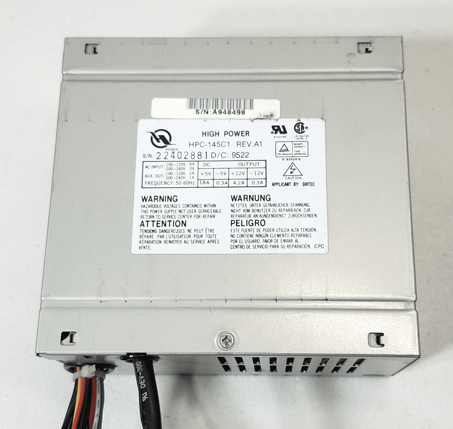 High Power HPC-145C1 REV:A1 Computer Power supply PSU - Thumbnail 2