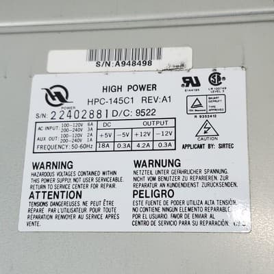 High Power HPC-145C1 REV:A1 Computer Power supply PSU - Thumbnail 3