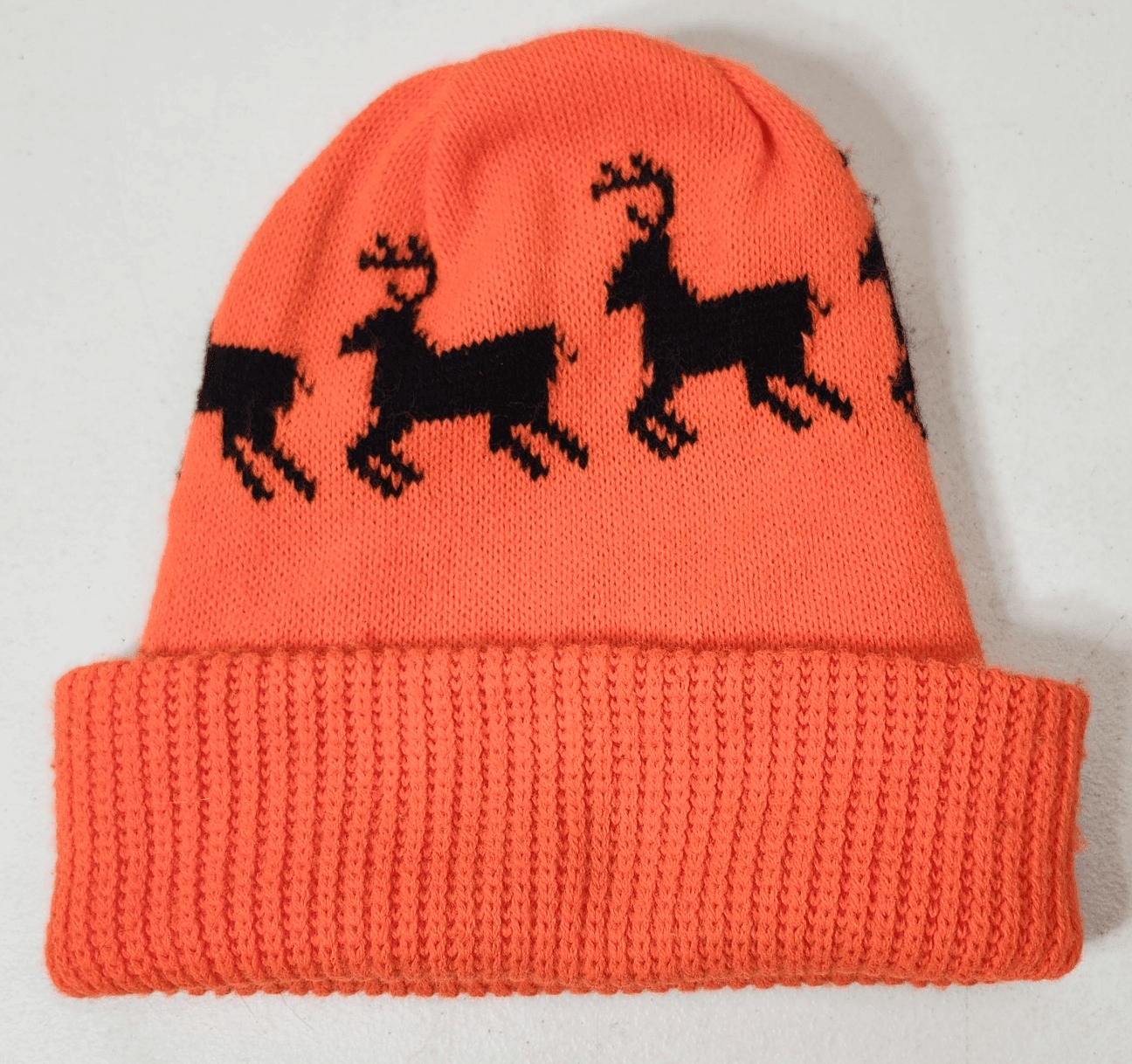 Men's Winter Hat Orange and Black Reindeer Beanie Hunting Theme - Thumbnail 2