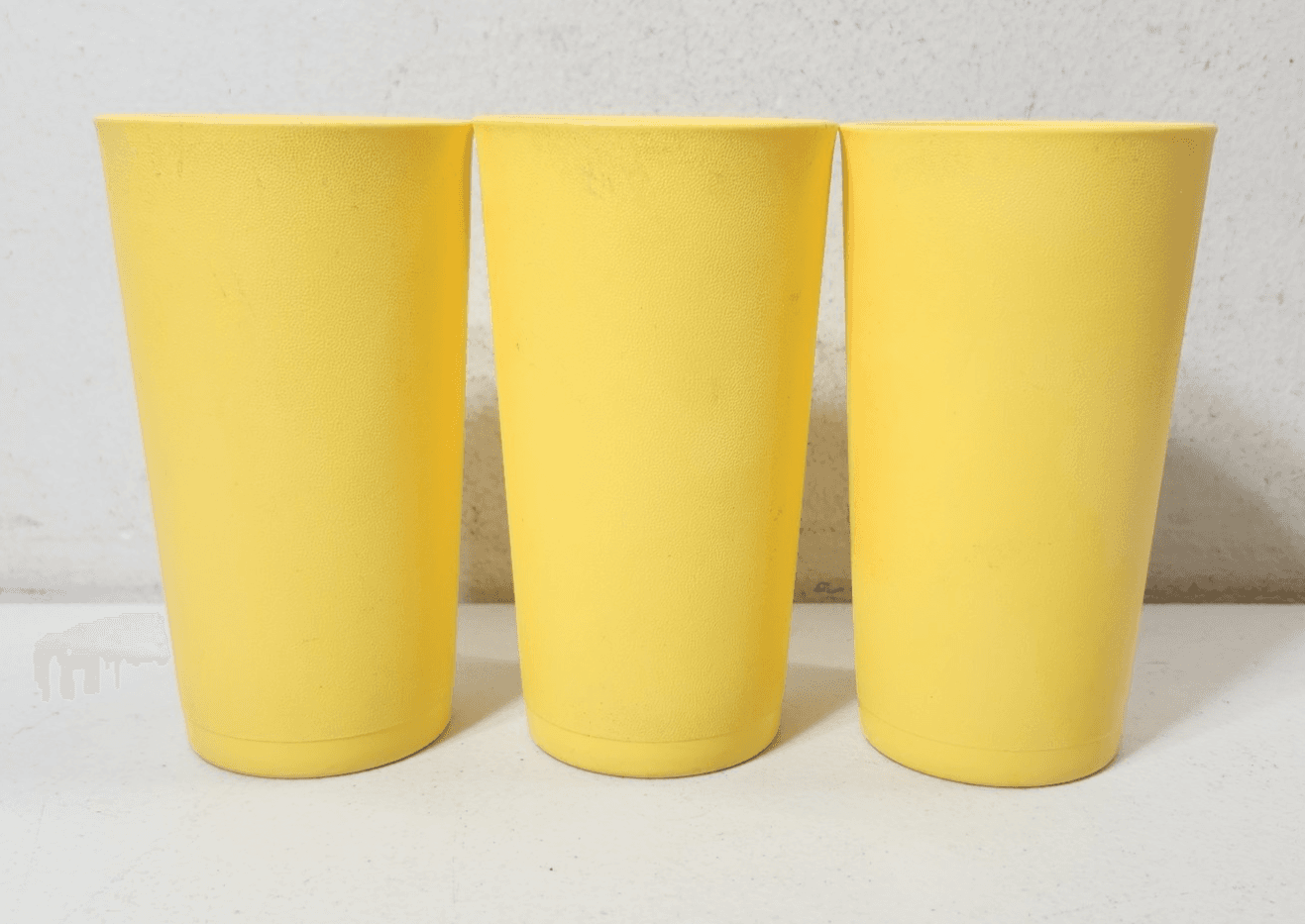 3 Vintage Yellow 5.25" Tupperware 12 oz Flat Tumblers Cups