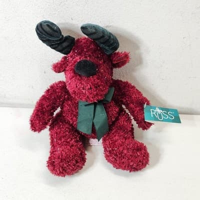 Vintage Russ Berrie Moose Plush Twinkle Cranberry Red Green Christmas Holiday - Thumbnail 2