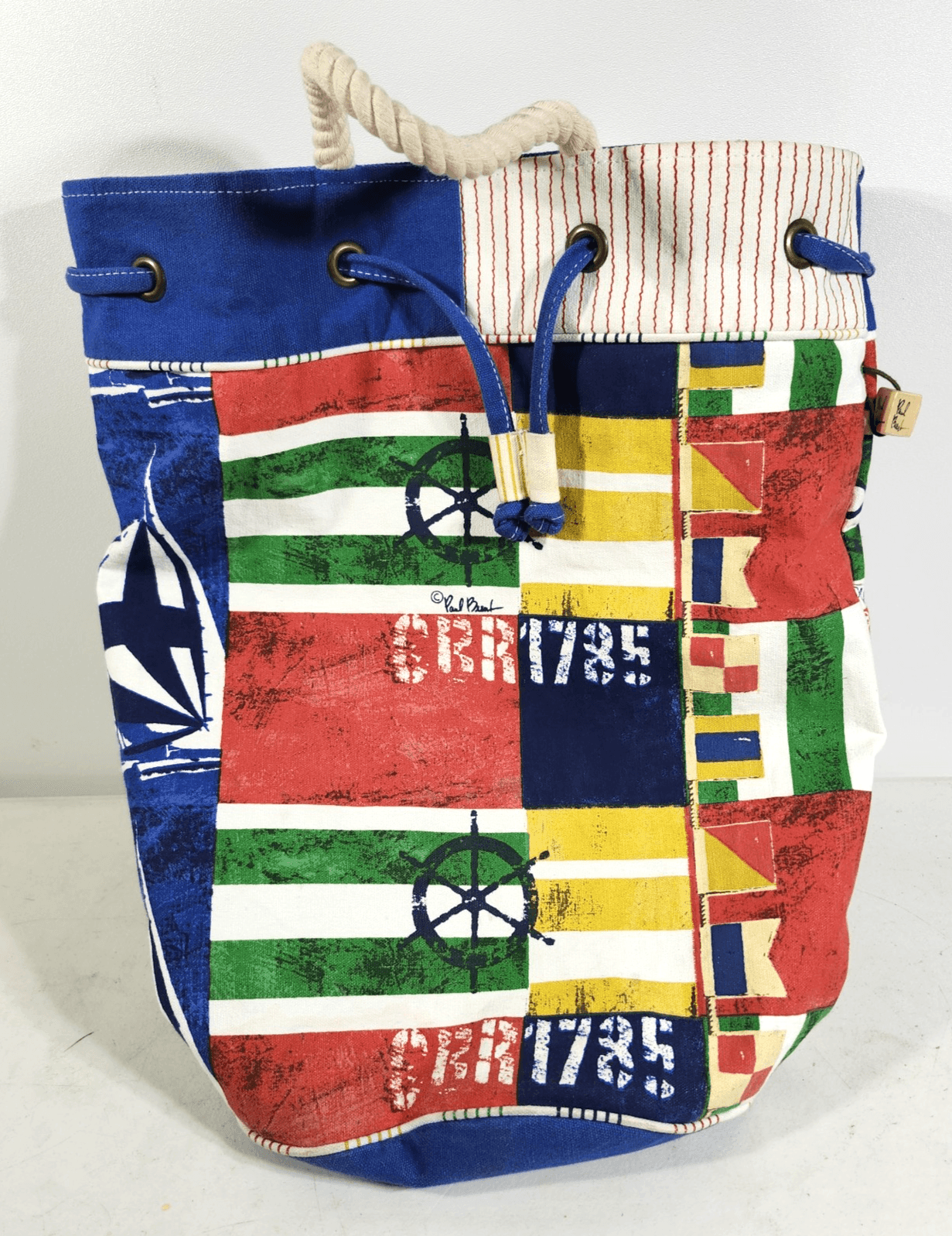 Paul Brent Canvas Nautical Striped Drawstring Beach Pool Bag