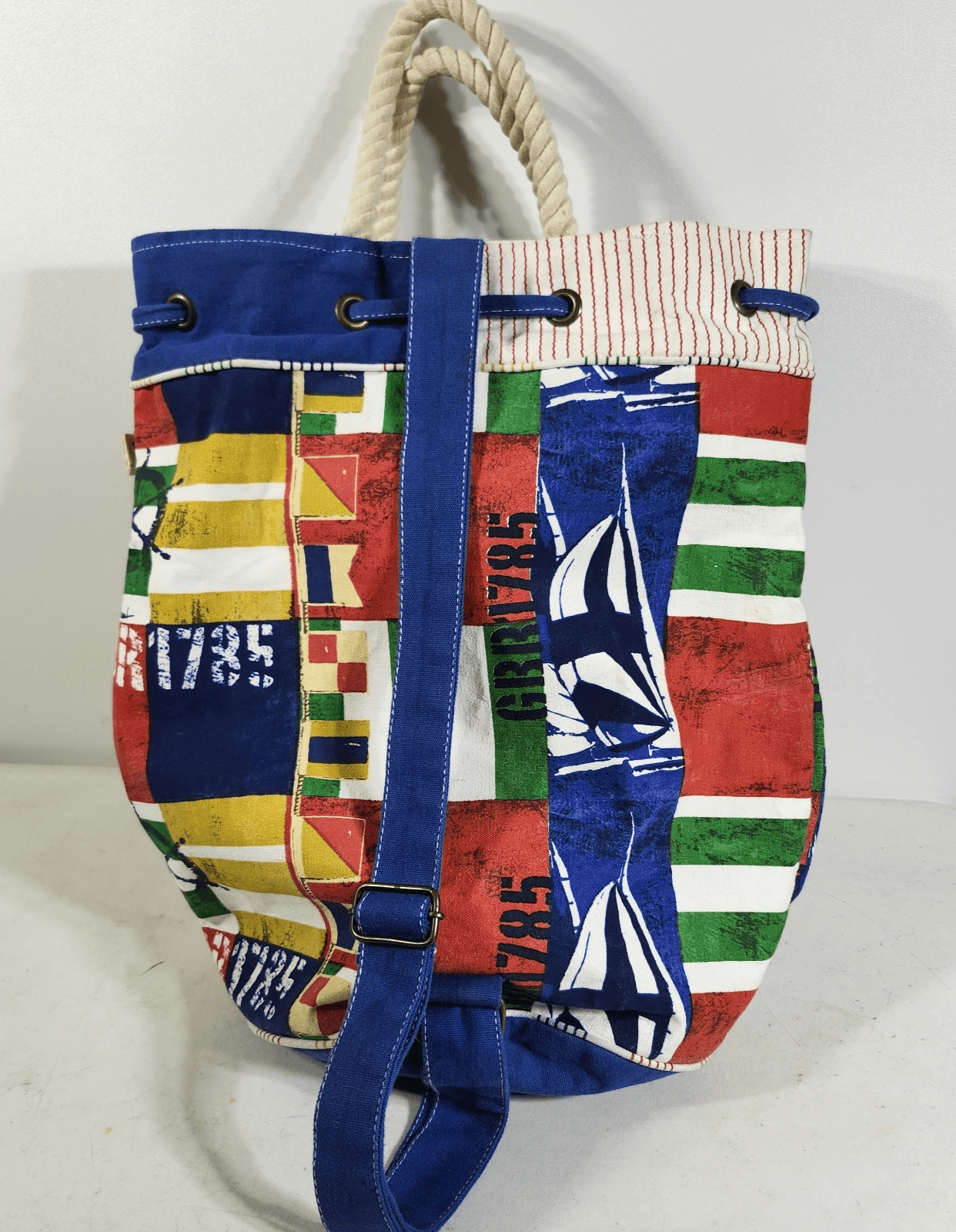 Paul Brent Canvas Nautical Striped Drawstring Beach Pool Bag - Thumbnail 5