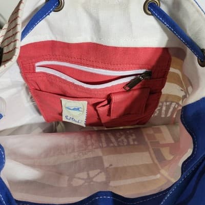 Paul Brent Canvas Nautical Striped Drawstring Beach Pool Bag - Thumbnail 9