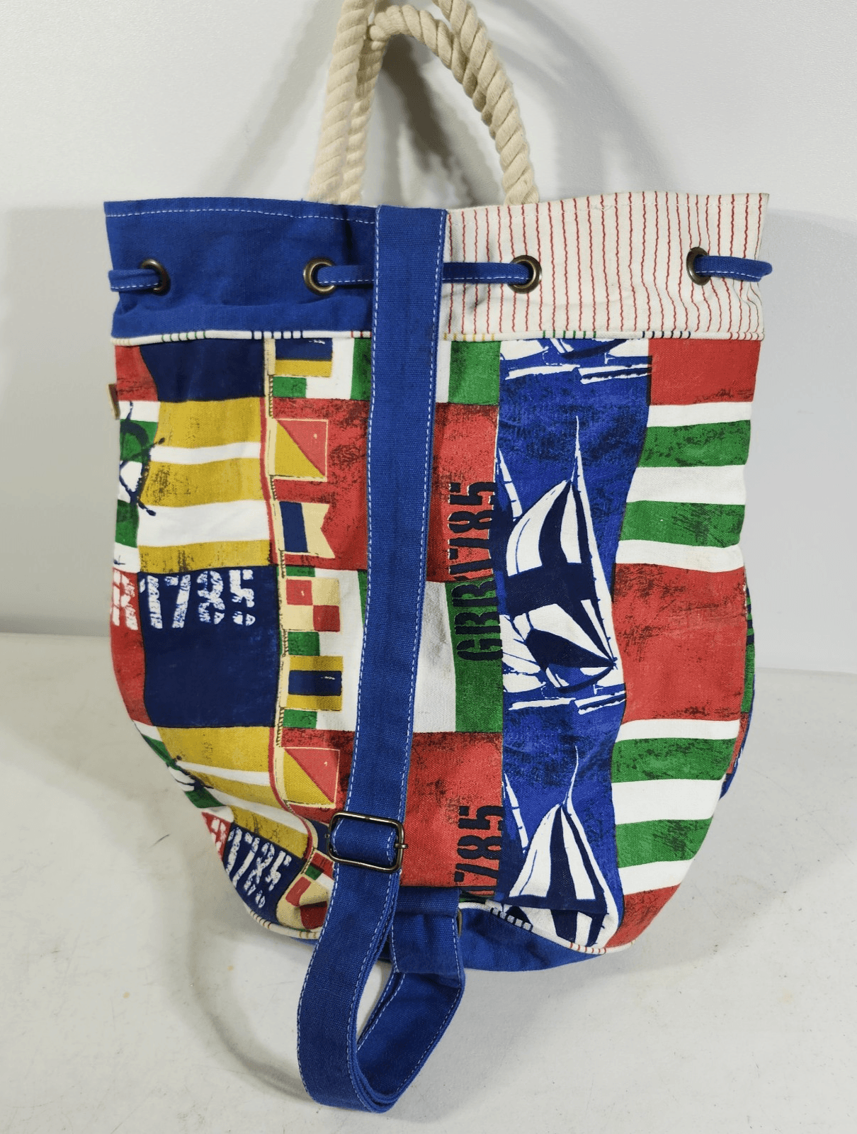 Paul Brent Canvas Nautical Striped Drawstring Beach Pool Bag - Thumbnail 6