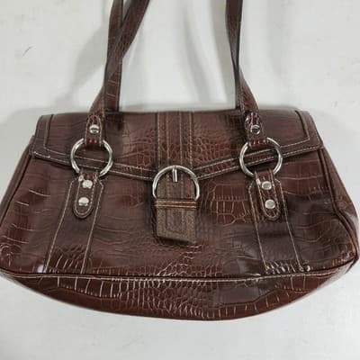 Liz Claiborne Women's Handbag Purse Brown Embossed Crazy Horse - Thumbnail 2