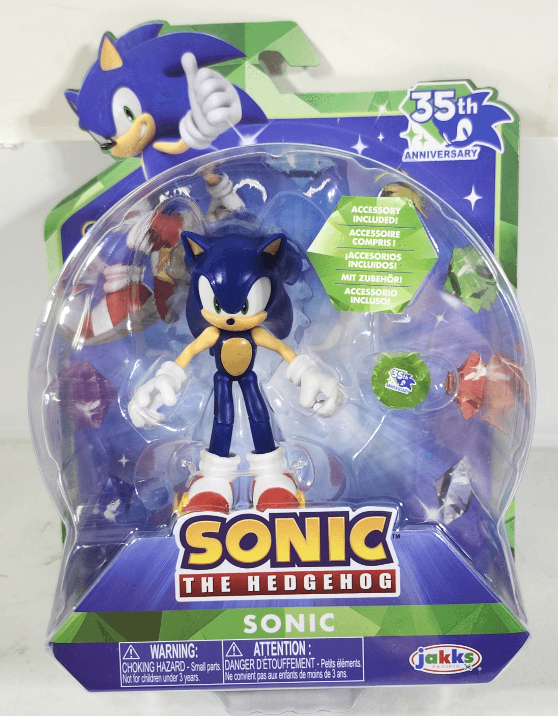 Sonic the Hedgehog 35th Anniversary 4" Action Figure Toy W/Green Emerald NEW