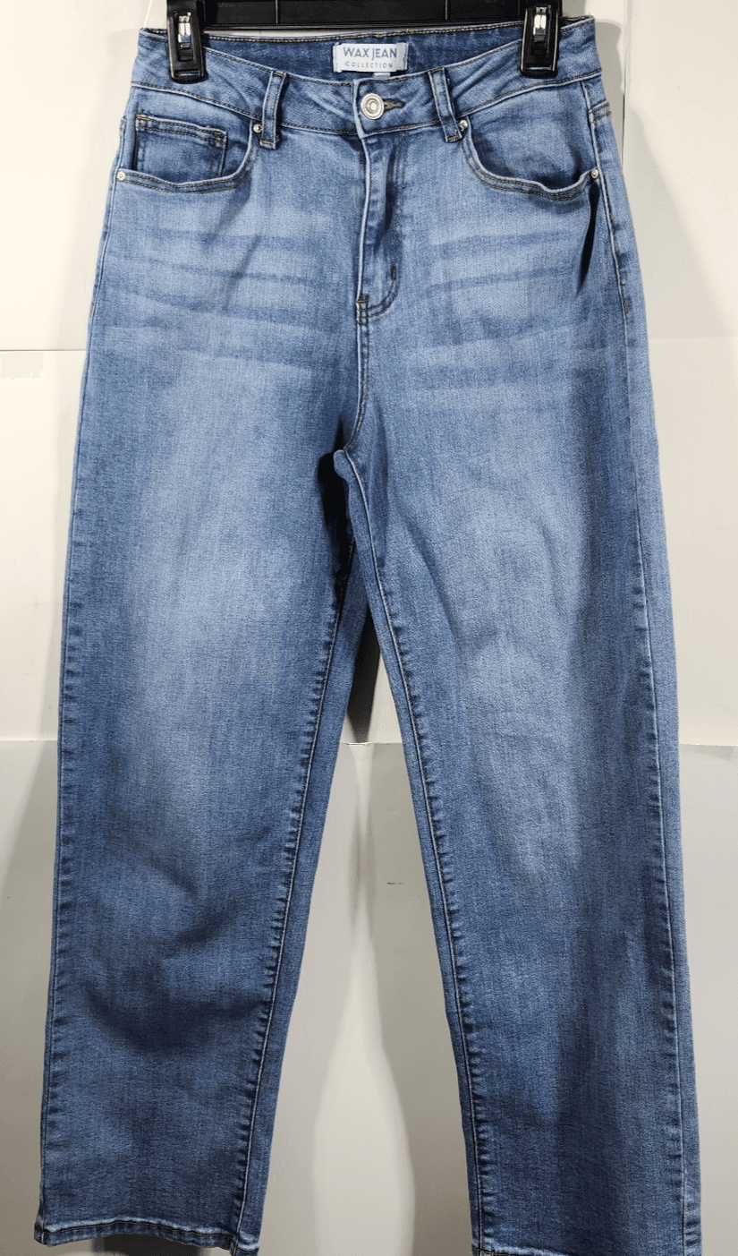 Wax Jeans Womens 5/27 Blue Wide Straight Stretch High Rise Denim