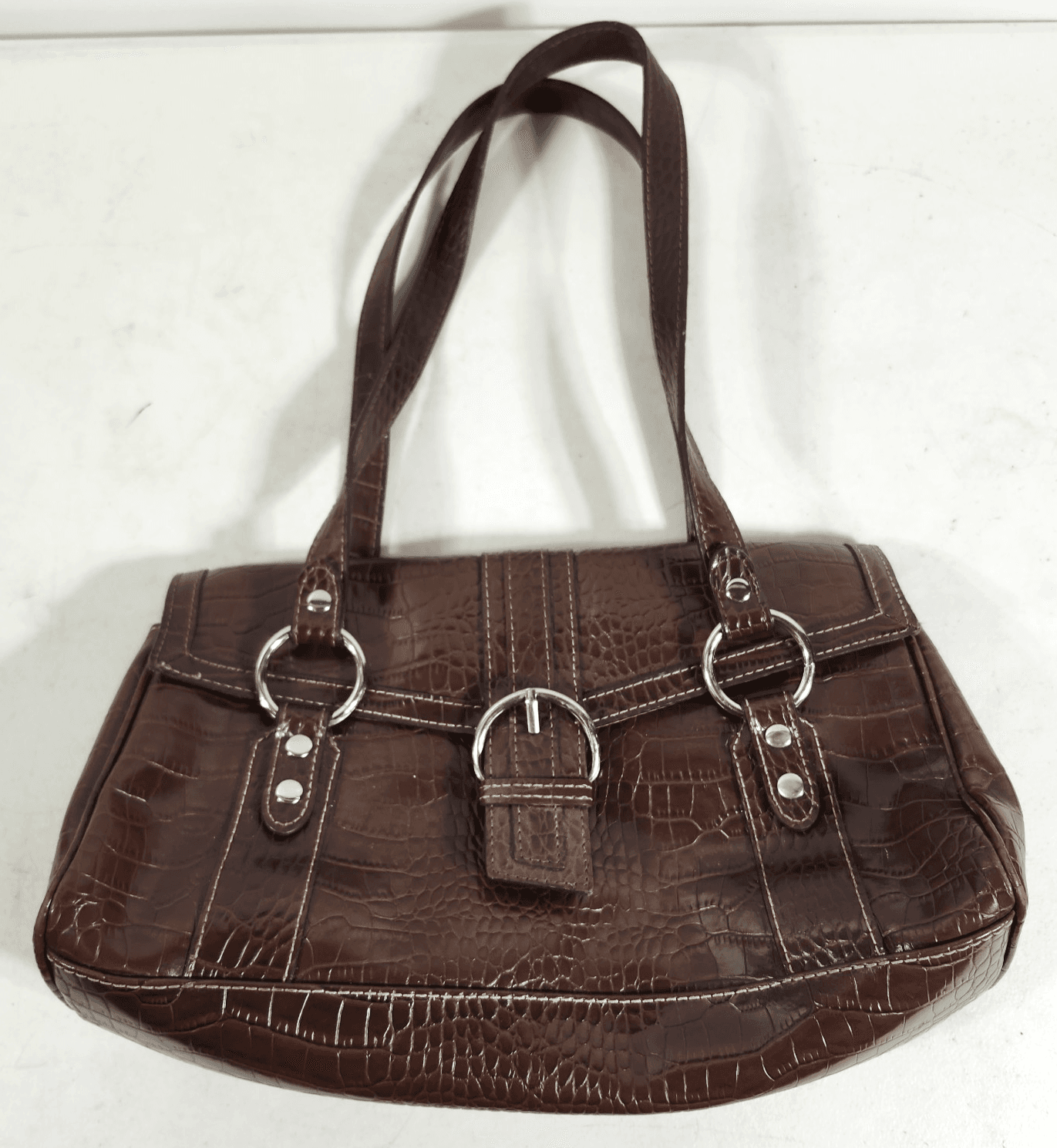 Liz Claiborne Women's Handbag Purse Brown Embossed Crazy Horse